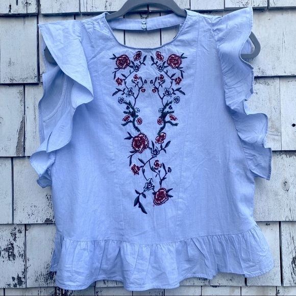 Zara Embroidered Ruffle Top - Picture 2 of 5